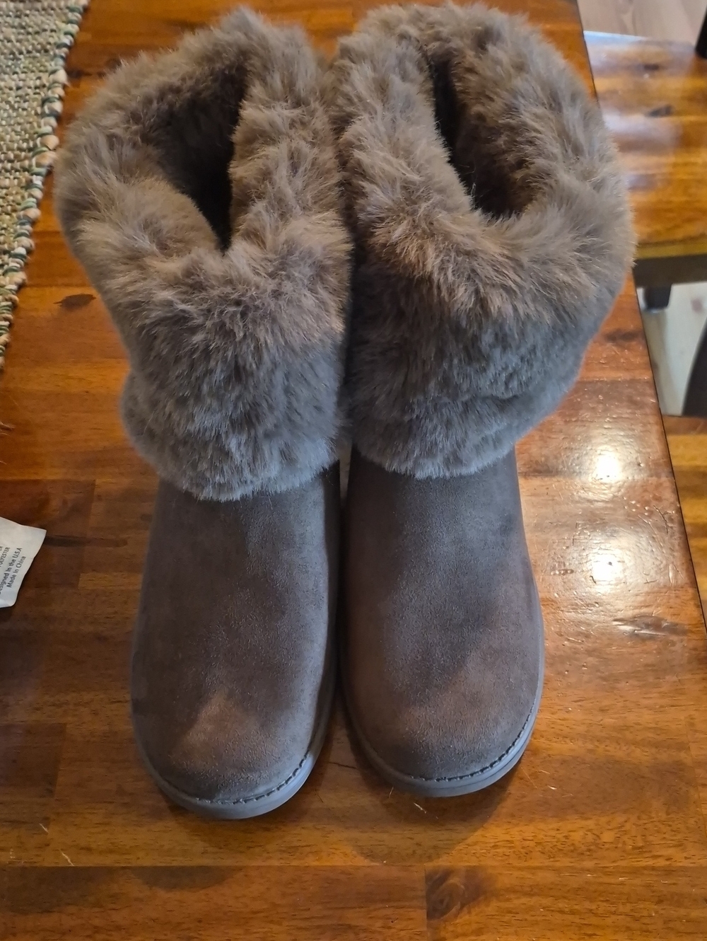 UGG Mini Toscana Taupe Suede Slip-On Faux-Fur Cuff Slippers Size 10